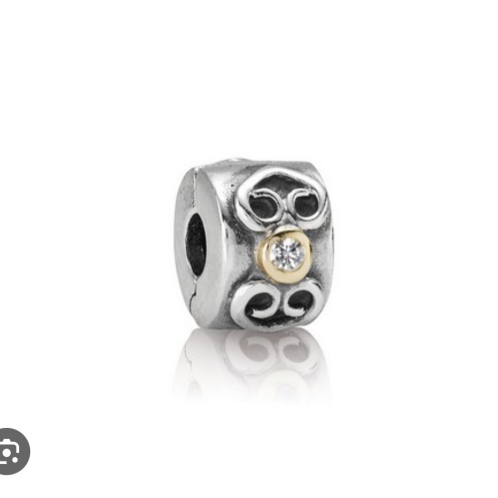 Pandora Retired Two-Tone Double Heart Diamond Clips 790382D